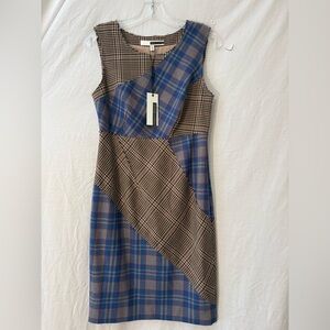 Tracy Reese Asymmetrical Plaid Dress - Blue and Brown